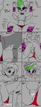 absurd_res anthro anus arm_warmers armwear backsack balls blush bodily_fluids breasts butt canid canine canis clothed clothed_sex clothing collar colored_nails comic cosplay costume cum cum_inside dialogue duo ear_piercing ear_ring eyeshadow fangs female five_nights_at_freddy's five_nights_at_freddy's:_security_breach from_front_position genital_fluids genitals green_highlights grunting hi_res highlights_(coloring) leg_warmers legwear lying makeup male male/female mammal missionary_position motion_lines nails nipples nude_male on_back orgasm partially_clothed penetration penis piercing pussy ring_piercing roxanne_wolf scottgames sex spiked_collar spikes steel_wool_studios tail teeth tjpones topless unnamed_character vaginal vaginal_penetration wolf