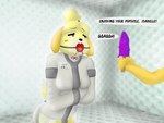 animal_crossing anthro bdsm bodily_fluids bondage bound canid canine canis dialogue diaper domestic_dog female food gag genital_fluids hi_res isabelle_(animal_crossing) mammal name_tag nintendo open_mouth_gag padded_room padlockedpadding popsicle restraints shih_tzu solo straitjacket tears toy_dog unclean_diaper urine used_diaper wet_diaper