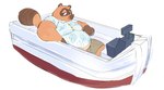 aloha_shirt animal_crossing anthro belly boat bottomwear brown_body brown_fur canid canine clothing debudraws fur krusty_krab male mammal moobs nickelodeon nintendo overweight pattern_clothing pattern_shirt pattern_topwear raccoon_dog shirt shorts solo spongebob_squarepants tanuki tom_nook_(animal_crossing) topwear vehicle watercraft