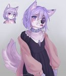 ai_assisted ai_generated_reference anime_eyes anthro artbreeder blep bodily_fluids canid canine canis clothing collar digital_media_(artwork) domestic_dog dress female hair hi_res looking_at_viewer mammal pastel_theme purrr-evil saliva solo tongue tongue_out