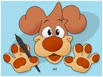 ambiguous_gender anthro border canid canine canis domestic_dog doodle_(doodledoggy) doodledoggy hi_res mammal paws simple_background solo stylus stylus_(object) toonkind toony white_border