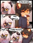 3:4 absurd_res amalia_(claralaine) anthro aoizuri blush clothed clothing comic dialogue digital_media_(artwork) domestic_cat duo english_text felid feline felis female fur hair hi_res ken_(claralaine) male mammal speech_bubble stepbrother_(lore) stepbrother_and_stepsister_(lore) stepsibling_(lore) stepsister_(lore) striped_body striped_fur stripes text young young_anthro