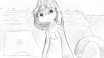 16:9 animal_crossing ankha_(animal_crossing) anthro blank_stare clothed clothing domestic_cat dragonweirdo dress felid feline felis female greyscale hi_res mammal monochrome movie_theater nintendo solo soul_devouring_eyes ticket_booth wide_eyed widescreen