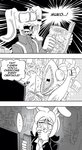 anthro canid canine canis cellphone clothed clothing comic daigaijin dialogue domestic_dog electronics ellipsis english_text female fish fur furryfight_chronicles group hair harry_fishkopp hi_res lagomorph leporid male mammal marine mellow_(furryfight_chronicles) monochrome open_mouth phone rabbit saniko text