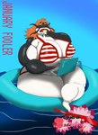 alythewolfcat anthro big_breasts bikini breasts catfish chips_(food) clothing computer electronics female fish food hi_res huge_breasts hyper hyper_breasts january_fooler laptop marine muscular overweight overweight_female pool_float sea solo swimwear thick_thighs two-piece_swimsuit water wide_hips