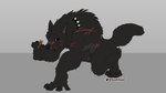 2024 anthro big_muscles biped black_body black_fur canid canine canis fur male mammal muscular muscular_anthro muscular_male nude_anthro nude_male purple_eyes scar scars_all_over solo sushisushii wolf