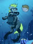 absurd_res chef_cheiro_(artist) clothing diving_mask equid equine eyewear fan_character feral fish friendship_is_magic goggles hasbro hi_res horse male mammal marine mask my_little_pony pony raynal_jacquemin rebreather scuba scuba_diver scuba_diving scuba_gear scuba_tank sea_glow solo tight_clothing underwater water wetsuit