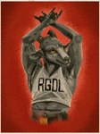 2024 3:4 anthro belt belt_buckle border bottomwear bovid buckle caprine clothing coffee_stain_studios crop_top denim denim_bottomwear denim_clothing devil_horns_(gesture) epic_games female fortnite fur gesture goat goat_simulator goldencattles grey_body grey_fur hand_gesture hi_res horn jeans mammal muscular muscular_anthro muscular_female pants pilgor_(goat_simulator) red_background shirt simple_background solo topwear white_border yellow_eyes