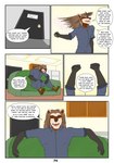 animated animated_comic anthro badger big_pecs break_room comic dialogue furniture growth hair hi_res huge_arms janitor long_hair male mammal muscle_growth mustelid musteline pecs proxol_(artist) short_playtime sofa solo text