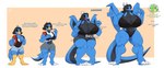 absurd_res anthro ari_(dreamerknight) avian big_breasts big_muscles blue_body blue_fur body_size_growth bottomwear breast_expansion breasts claws cleavage clothed clothing desmond_fallout digital_media_(artwork) dragon dreamerknight duo english_text european_mythology expansion eyelashes female fur gender_transformation growth hair hi_res horn huge_breasts huge_hips huge_thighs linear_sequence male mtf_transformation muscle_growth muscular muscular_anthro muscular_female muscular_thighs mythological_creature mythological_scalie mythology offscreen_character scalie sequence shorts simple_background size_transformation species_transformation tail text thick_thighs transformation transformation_sequence western_dragon wide_hips wings