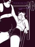 3:4 anthro asriel_dreemurr athletic athletic_female athletic_wear blush bodily_fluids boss_monster_(undertale) bottomwear butt butt_focus catty_(undertale) clothing comic cum cum_in_clothing cum_through_clothing dracozhilla duo erection female femboy footwear genital_fluids genitals ghost group hair hi_res humanoid humiliation lying male male/female mammal on_back pants patronizing penis shaking sitting_on_another skinny slightly_chubby small_penis spirit text trembling undertale undertale_(series) weights wet wet_clothing workout_clothing yoga_pants