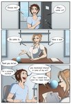 anthro big_breasts blue_eyes breasts comic dialogue duo english_text female gynomorph_(lore) hi_res human human_only job_interview knocking knocking_on_door male mammal narusewolf not_furry office red_eyes text