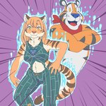 1:1 anthro breasts clothed clothing cosplay duo ekaki510 felid female frosted_flakes jojo's_bizarre_adventure kellogg's kemono male mammal mascot pantherine stand_(jjba) tiger tony_the_tiger