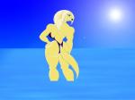 4:3 absurd_res anthro beach breasts butt canid canine clothing detailed_background female hi_res legs_in_water mammal melanie_(disambiguation) outside partially_submerged sea seaside side_boob sky solo submerged_legs swimwear water wide_hips wolfe2150