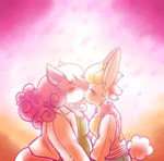 canid canine canon_couple duo female female/female fox hi_res kissing lagomorph leporid lesbian_pride_colors lgbt_pride mammal pride_colors rabbit sunset super_lesbian_animal_rpg trans_(lore) trans_woman_(lore) winguthings