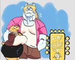 alphys anthro anthro_on_anthro asgore_dreemurr big_breasts blonde_hair blush bodily_fluids boss_monster_(undertale) bottomwear bovid breasts buckteeth caprine clothed clothing curvy_figure duo eyewear female front_view fully_clothed fur furgonomics glasses goat grin hair horn huge_breasts huge_hips huge_thighs jacket larger_anthro larger_male lizard male male/female mammal misspelling mooncheese muscular muscular_male non-mammal_breasts open_clothing open_mouth open_shirt open_smile open_topwear ponytail reptile scales scalie shirt short_tail shorts sign simple_background size_difference skirt smaller_anthro smaller_female smile standing sweat sweater tail tail_through_skirt tank_top teeth temmie_(undertale) thick_tail thick_thighs tied_hair topwear undertale undertale_(series) voluptuous white_body white_fur wide_hips yellow_body yellow_scales