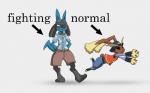 alternate_species ambiguous_gender anthro black_sclera canid canine crossover disney drbackman duo english_text generation_4_pokemon hi_res judy_hopps lagomorph lopunny lucario mammal nick_wilde nintendo parody pokemon pokemon_(species) simple_background smile smirk text white_background zootopia