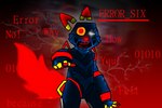 2022 android anthro blue_body dialogue digital_media_(artwork) drcustom e621 english_text error_six esix felid female fingers gesture hand_gesture heterochromia humanoid looking_at_viewer machine mammal mascot open_mouth pointing pointing_at_viewer pupils red_ears red_eyes red_nose red_pupils red_teeth red_text robot smile solo static static_eyes teeth text translated yellow_sclera