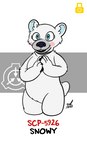 animate_inanimate anthro bear blue_eyes clasped_hands claws female finger_claws fur fursuit_head hi_res living_clothing living_costume living_fursuit lock_symbol mammal pawpads pink_cheeks polar_bear scp-5926 scp_foundation simple_background solo ursine white_body white_fur yellow_lock_symbol zal-cryptid