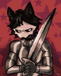 2024 ambiguous_gender angry anthro armor black_body black_fur canid canine canis changed_(video_game) colored corpse_maggots fur goo_creature knight low_res mammal mask melee_weapon puro_(changed) signature skull_mask solo sword warrior weapon wolf