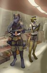 2024 acog_scope ak-74 ak_platform ammo_box anthro assault_rifle biped bottomwear brown_body brown_fur canid canine claws clothing digital_media_(artwork) digitigrade duo facial_scar female finger_claws fox fur grey_body grey_fur gun gun_holster hi_res holding_assault_rifle holding_gun holding_object holding_ranged_weapon holding_rifle holding_weapon m16 m16a2 mammal milinka_(patecko) military_clothing multicolored_body multicolored_fur orange_eyes patecko paws ranged_weapon rifle rifle_scope scar shorts standing submachine_gun toe_claws trigger_discipline uzi weapon white_body white_fur