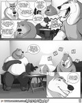 4:5 anthro ardent_(misterstallion) barefoot bear canid canine canis clothed clothing comic dialogue dress_shirt duo ears_back english_text feet fur furniture greyscale grin hand_on_belly hi_res lamp laugh male mammal misterstallion monochrome on_sofa open_mouth open_smile patreon patreon_logo pivoted_ears shirt sid_(misterstallion) sitting sitting_on_sofa smile sofa speech_bubble teeth text topwear url vocalization wolf