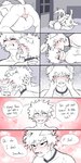 1:2 anal animal_humanoid anus balls blush butt canid canid_humanoid canine canine_humanoid collar comic dialogue dog_humanoid duo english_text face_lick floppy_ears genitals good_boy hi_res human humanoid izuku_midoriya katsuki_bakugou licking male male/male mammal mammal_humanoid mind_break monochrome my_hero_academia perineum pet_praise praise pretty_werewolf text tongue