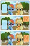 absurd_res applejack_(mlp) blonde_hair comic duo earth_pony english_text equid equine female feral friendship_is_magic green_eyes gutovi-kun hair hasbro hi_res horse mammal multicolored_hair my_little_pony pony purple_eyes rainbow_dash_(mlp) rainbow_hair text