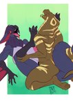 2024 anthro breasts capcom cepheus_(lieutenantskittles) duo entwined_tails female flying_wyvern hi_res looking_pleasured male marcella_(lunarnobis) monster_hunter nargacuga neck_tuft open_mouth reptile scalie snake snake_hood tail tail_coil tongue tongue_out tuft zwitterkitsune