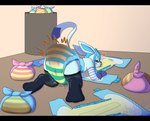 anthro balled_up_diaper blue_body blue_diaper blue_fur blue_hair blush bodily_fluids clothed clothing diaper diaper_fetish diaper_only diaper_sniffing diaper_tent eeveelution ejaculation erection erection_in_diaper eyelashes feces feet femboy foot_focus fur generation_4_pokemon genital_fluids glaceon hair heart_symbol hi_res legwear male messy_diaper nintendo pattern_clothing paws pink_diaper pokemon pokemon_(species) pooping raised_tail shadyadi sniffing soiled_diaper soiling soiling_diaper soles solo stockings striped_armband striped_clothing striped_diaper stripes tail thigh_highs toes topless trash trash_can unclean_diaper urine used_diaper wet_diaper wetting wetting_diaper white_diaper