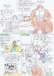 abs anthro arctic_fox balls big_breasts big_muscles blush bottomwear breasts canid canine clothing comic dialogue dirtyredpaint disney english_text female fox genitals group hi_res jack_savage judy_hopps lagomorph leporid male male/female mammal muscular muscular_female muscular_male nick_wilde pants rabbit red_fox shirt skye_(zootopia) speech_bubble text topwear trio true_fox zootopia