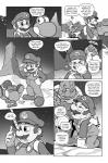 2019 alternate_species animal_humanoid backpack clothing cloud comic crown dialogue english_text gloves handwear hat headgear headwear hi_res horn horned_humanoid humanoid jugem_(pencils) koopa male mario mario_bros monochrome nintendo overalls pencils_(artist) scalie shell sleeping spikes super_crown text text_on_clothing text_on_hat text_on_headwear yoshi yoshi_(character)