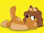 anthro arm_support bluey_(series) blush brown_hair canid canine canis dachshund domestic_dog female hair half-closed_eyes hand_on_head hand_on_side hunting_dog lying mammal narrowed_eyes on_side snickers'_mum_(bluey) solo ubob_(artist)