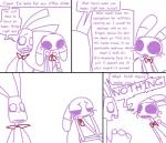 animatronic bonnie_(fnaf) comic dialogue duo english_text female five_nights_at_freddy's machine robot sad scottgames simple_background text the_weaver weaver_bonnie white_background