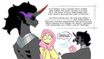 blush english_text equid equine eye_bags eye_mist fangs female feral fluttershy_(mlp) friendship_is_magic green_eyes hasbro horn king_sombra_(mlp) male mammal my_little_pony mythological_creature mythological_equine mythology pegasus redxbacon scared teeth text umbrum unicorn wings