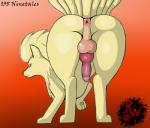 2019 animal_genitalia animal_penis anus backsack balls butt canid canine canine_genitalia canine_penis canis darkened_balls darkened_genitalia digital_media_(artwork) erection feral fur generation_1_pokemon genitals knot looking_back male mammal multi_tail ninetales nintendo penis perineum pink_anus pokemon pokemon_(species) presenting presenting_hindquarters puffy_anus rapistwerewolf rear_view red_eyes simple_background solo tail