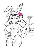 2023 anthro beverage big_breasts bovid breasts bunny_costume caprine cleavage clothed clothing costume deer duo ear_piercing fake_ears female goat heart_symbol hiding horn legwear mammal molly_(nelljoestar) nuwa_nightstone_(artist) piercing simple_background winter_(nelljoestar)