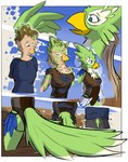 animal_humanoid anthro avian avian_humanoid beak beak_growth blonde_hair breast_growth breasts brown_hair clothed clothing colored comic feather_growth feathers female forced forced_transformation gender_transformation green_body green_eyes green_feathers growth hair hair_growth height_reduction hi_res human humanoid male mammal medium_breasts mid_transformation mtf_transformation nintendo reality_shift rito rito_humanoid rito_village schmen solo species_transformation surprised_expression the_legend_of_zelda thick_thighs transformation transformation_sequence tribal tribal_clothing