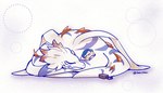 bandai_namco blue_hair cuddling digimon digimon_(species) duo eyewear feral fur glasses hair human joe_kido lanllan male mammal plesiomon size_difference sleeping white_body white_fur