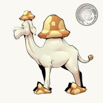 1:1 absurd_res ambiguous_gender artist_logo camel camelid dragonfetus elemental_creature feral full-length_portrait fungi_fauna fungus fur hi_res hybrid logo mammal mushroom_cap portrait quadruped side_view simple_background solo standing tail white_background white_body white_fur