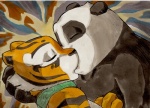 2013 abstract_background anthro bear better_late_than_never black_body black_fur black_stripes breasts collar collar_only comic daigaijin dreamworks duo eyebrows eyes_closed felid female fur gem giant_panda jade_(gem) kiss_on_lips kissing kung_fu_panda love male male/female mammal master_po_ping master_tigress multicolored_body multicolored_fur nude orange_body orange_fur painting_(artwork) pantherine side_boob simple_background snout striped_body striped_fur stripes tiger traditional_media_(artwork) unconscious watercolor_(artwork) white_body white_fur