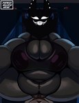 2023 anthro belly big_breasts biped bottomless breasts clothed clothing dark_room digital_media_(artwork) female first_person_view genitals hi_res huge_breasts huge_thighs isolatedartest karelia_(ace_rattman) looking_at_viewer navel pussy scary sex shadow_face simple_background slightly_chubby smile smiler_(the_backrooms) solo spread_legs spreading the_backrooms thick_thighs topwear vaginal wide_hips