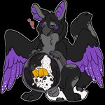 abdominal_bulge anal anal_vore avian balls beak black_body blush feathered_wings feathers feet felid genitals gryphon hybrid lion male mammal mythological_avian mythological_creature mythology open_mouth pantherine purple_eyes symrea tail_outside tail_outside_ass talons toes vore wings