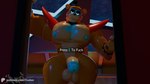 16:9 3d_(artwork) anthro bear big_pecs big_penis blender_(artwork) blue_eyes blue_nails blue_nipples bodypaint bow_tie bracelet clothing codans colored_nails detailed_background digital_media_(artwork) doorway ear_piercing english_text face_paint five_nights_at_freddy's five_nights_at_freddy's:_security_breach genitals glamrock_freddy glistening glistening_body glowing glowing_eyes hat headgear headwear hi_res inviting_to_sex jewelry looking_at_viewer male mammal muscular muscular_male nails nipples orange_body pecs penis piercing profanity robot_anthro scottgames shoulder_pads solo steel_wool_studios tan_body text thick_thighs top_hat widescreen