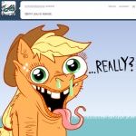 1:1 applejack_(mlp) ask_jappleack blonde_hair bodily_fluids cannot_unsee clothing cowboy_hat day dialogue digital_media_(artwork) earth_pony ectobiojesus english_text equid equine eyelashes female feral freckles friendship_is_magic grass green_eyes hair hasbro hat headgear headwear horse hotdiggedydemon lips mammal my_little_pony nightmare_fuel open_mouth orange_body orange_lips outside plant pony snot solo teeth text tongue tongue_out tumblr what_has_magic_done