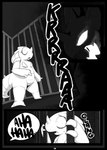 anthro bars bodily_fluids cage comic digital_media_(artwork) duo female generation_1_pokemon hi_res monochrome nidoking nidoqueen nintendo pokemon pokemon_(species) prison prisoner queenie_(shoutingisfun) shoutingisfun standing sweat