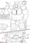 2018 anthro anthro_on_anthro bear beard belt biceps blush bottomwear chastity_key clothing comic computer computer_mouse dialogball_gag dialogue digital_drawing_(artwork) digital_media_(artwork) duo electronics english_text facial_hair father_(lore) father_and_child_(lore) father_and_son_(lore) football_gear furniture goatee hi_res incest_(lore) jr_(plaguedobsession) key keyholding male male/male mammal mature_male monochrome musclegut muscular muscular_male navel pants parent_(lore) parent_and_child_(lore) parent_and_son_(lore) plaguedobsession smile son_(lore) stool text william_(plaguedobsession)