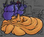 absurd_res alphys anthro arm_rolls belly belly_on_ground belly_rolls big_belly big_breasts blobby blue_nipples blush breasts breath brown_nipples burping butt cellulite chubby_cheeks destruction destruction_of_property double_chin dripping_text duo eyewear fat_rolls female flabby_arms flabby_butt flabby_legs fupa fupa_suck furniture glasses glistening glistening_belly glistening_body glistening_breasts glistening_butt glistening_face glistening_nipples glistening_scales gurgle_(sound_effect) hair hi_res huge_belly hyper hyper_belly immobile industrial_plant jiggling ladder leg_rolls morbidly_obese morbidly_obese_anthro morbidly_obese_female motion_lines navel neck_rolls nipples obese obese_anthro obese_female onomatopoeia overweight overweight_anthro overweight_female panting platform pyne_(artist) red_hair round_glasses rumbling_stomach scales screen simple_background sloshing_belly sofa sound_effects squish squish_(sound_effect) text undertale_(series) undyne weight_gain weight_loss window wobbling yellow_body yellow_scales