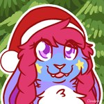 1:1 2020 anthro blue_body blue_fur braided_hair bust_portrait christmas christmas_clothing christmas_headwear clip_studio_paint_(artwork) clothing cloudpie conditional_dnp digital_drawing_(artwork) digital_media_(artwork) domestic_rabbit eye_through_hair eyelashes fangs female flat_colors floppy_ears fur hair hat headgear headwear holidays hybrid icon lagomorph leporid lop_ears lop_rabbit mammal open_mouth open_smile oryctolagus outline pink_hair plant portrait purple_eyes purple_inner_ear rabbit santa_hat smile solo teeth translucent translucent_hair tree white_body white_fur white_nose white_outline