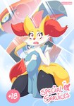 absurd_res anthro ari_the_talonflame bent_legs blush braixen comic cover cover_art cover_page ellie_the_braixen english_text eyelashes femboy generation_6_pokemon heart_eyes heart_font heart_symbol hi_res looking_surprised male nikkibunn nintendo number open_mouth pink_text pokemon pokemon_(species) solo talonflame text